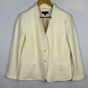 Talbots Women Wool Blazer 16P Cream Classic Office Preppy Tailored Professional
